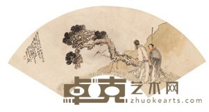 钱慧安 1893年作 赏鹤图 扇面镜心 18.3X53.5cm